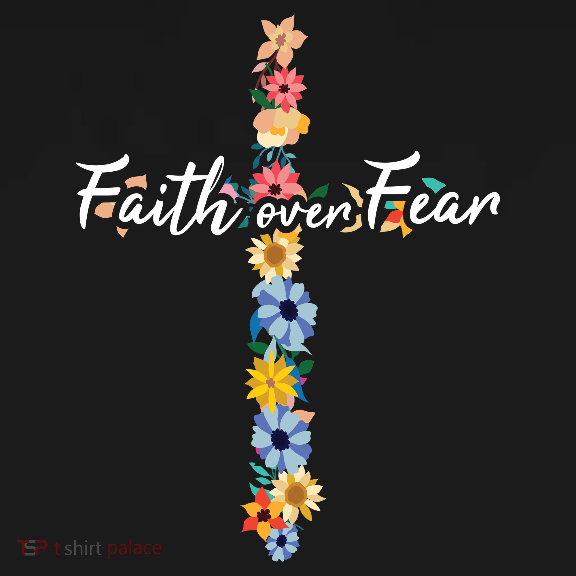 Faith Over Fear Christian Cross Flowers Cropped Pullover Crew