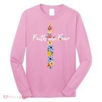 Faith Over Fear Christian Cross Flowers Long Sleeve Shirt thumb 0