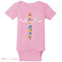 Faith Over Fear Christian Cross Flowers Baby Bodysuit thumb 0
