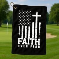 Faith Over Fear American Flag Cross Golf Towel thumb 1