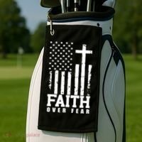 Faith Over Fear American Flag Cross Golf Towel thumb 2