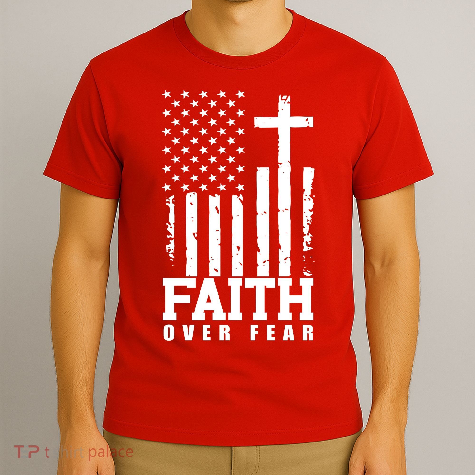 Faith Over Fear American Flag Cross T-Shirt