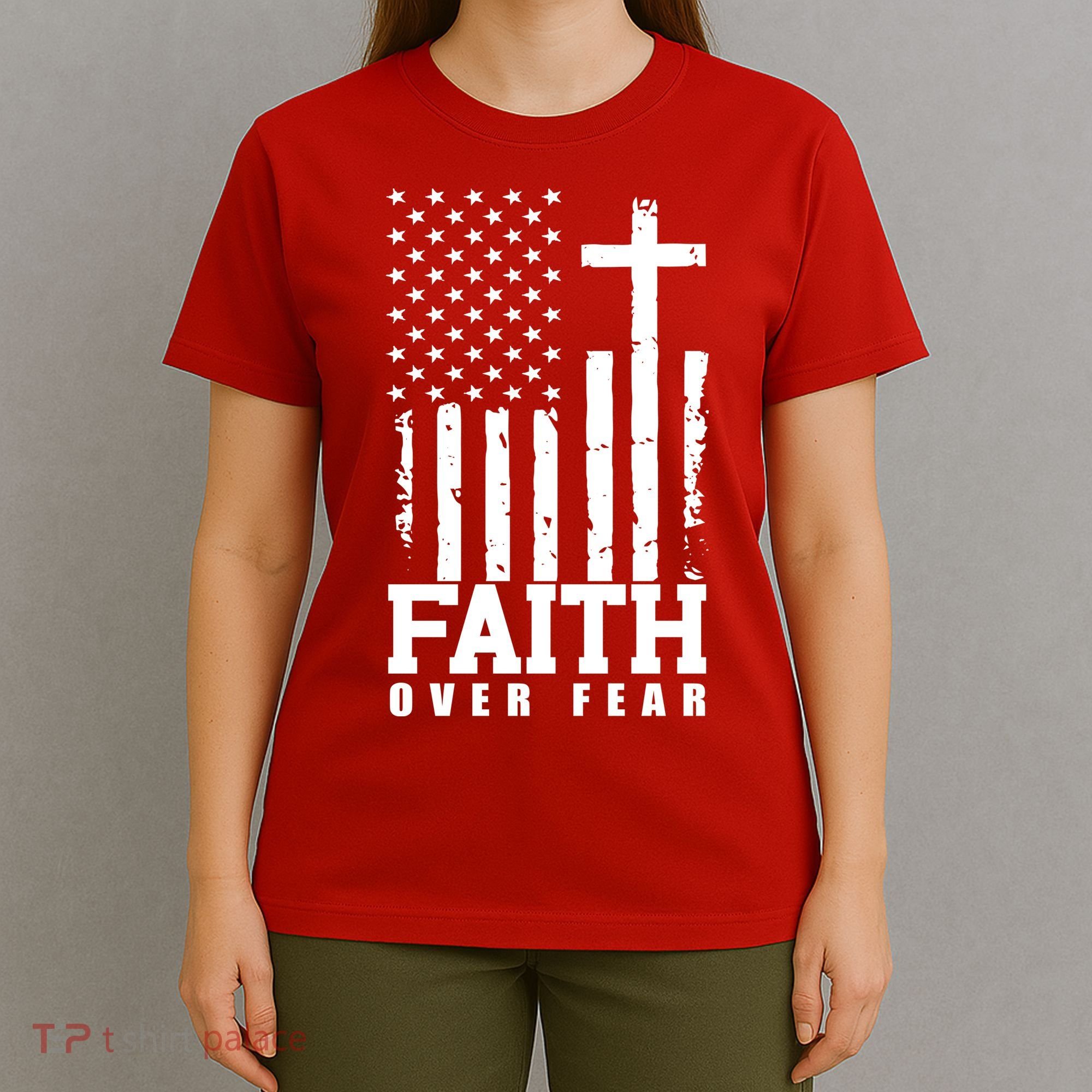Faith Over Fear American Flag Cross T-Shirt