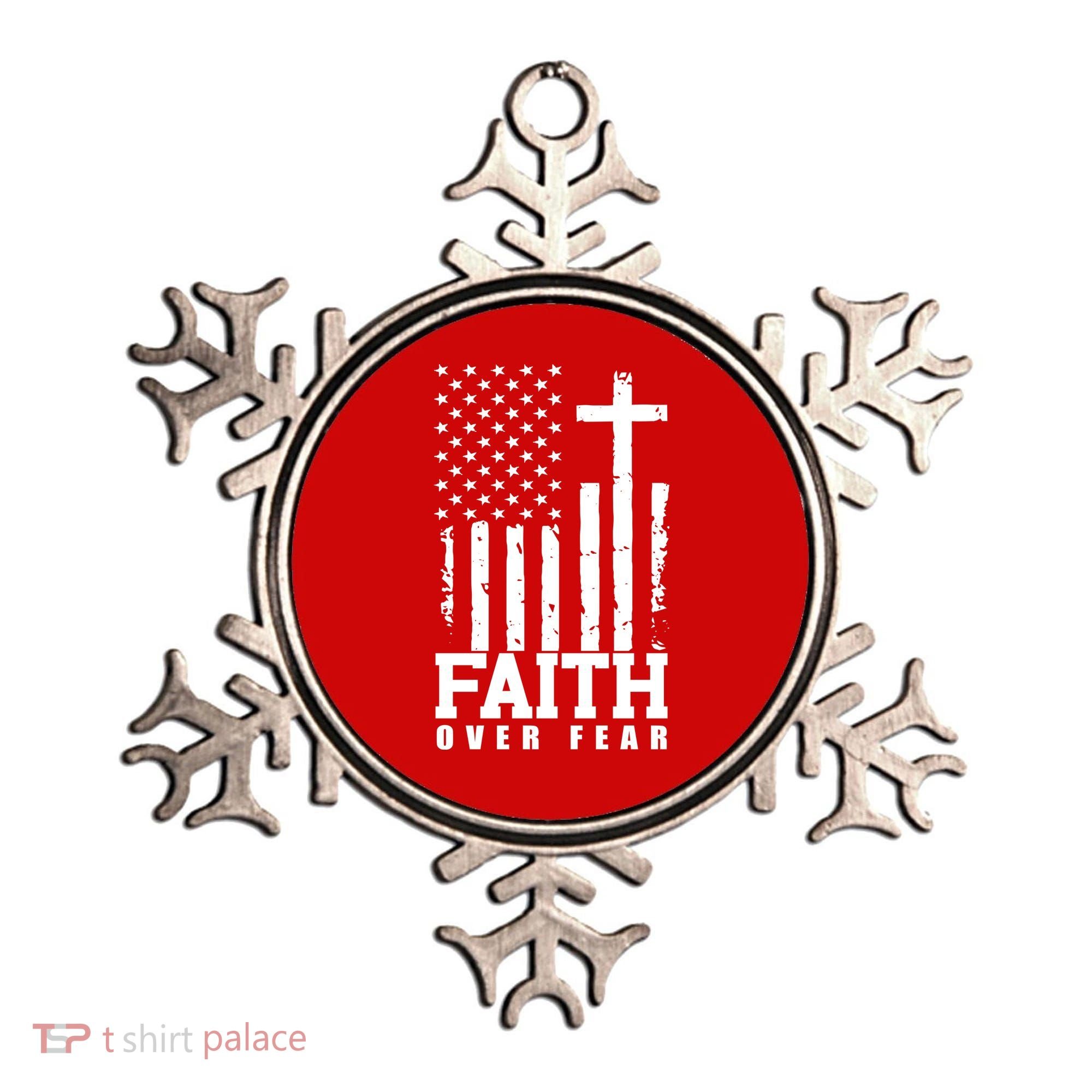 Faith Over Fear American Flag Cross Ornament