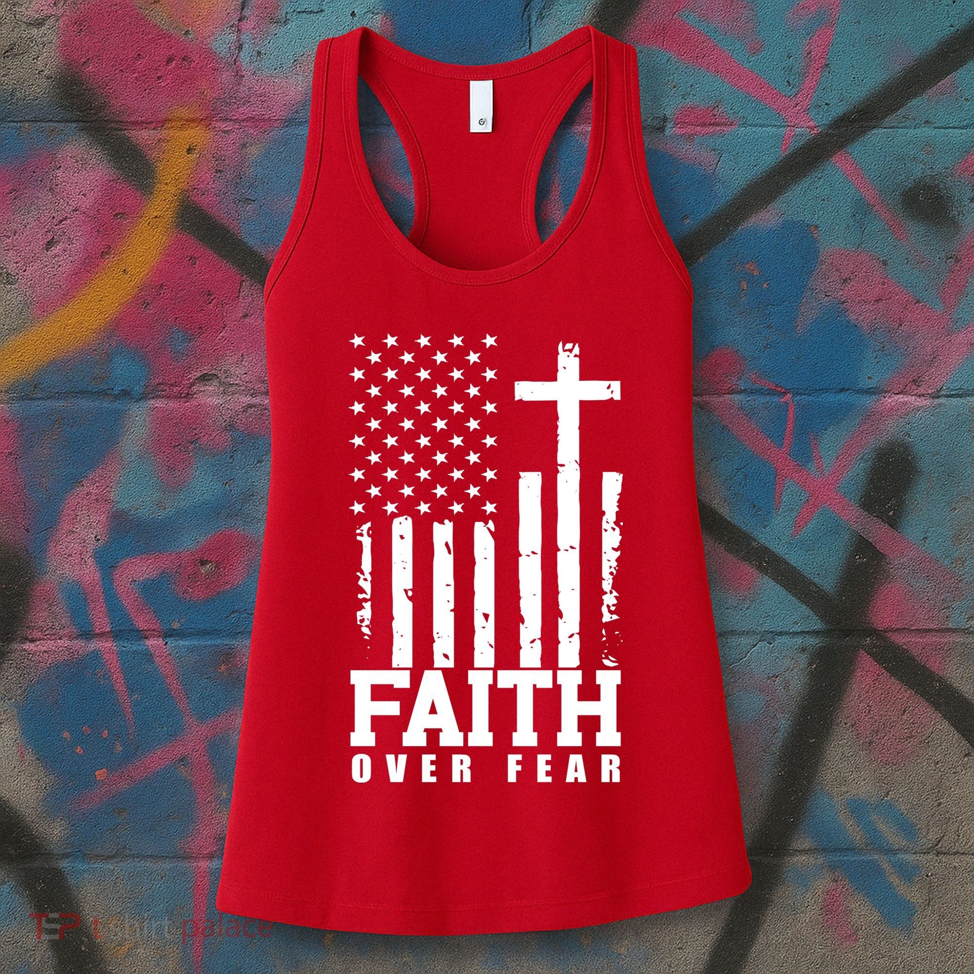 Faith Over Fear American Flag Cross Women's Tank Top