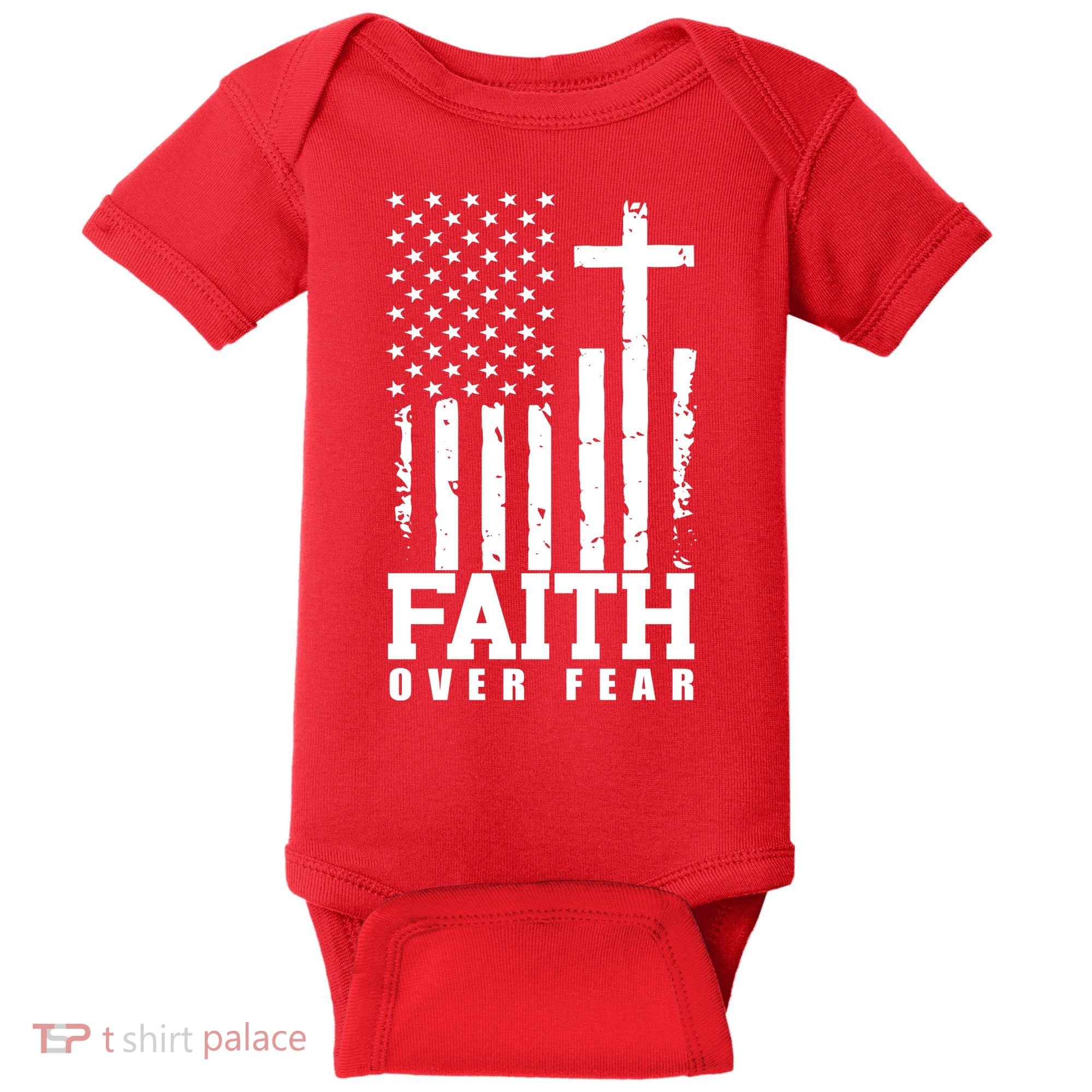 Faith Over Fear American Flag Cross Baby Bodysuit