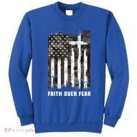 Faith Over Fear Christian Cross Camouflage American Flag Sweatshirt thumb 0