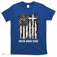 Faith Over Fear Christian Cross Camouflage American Flag T-Shirt thumb 0