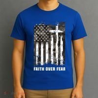 Faith Over Fear Christian Cross Camouflage American Flag T-Shirt thumb 3