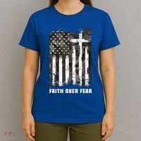 Faith Over Fear Christian Cross Camouflage American Flag T-Shirt thumb 4