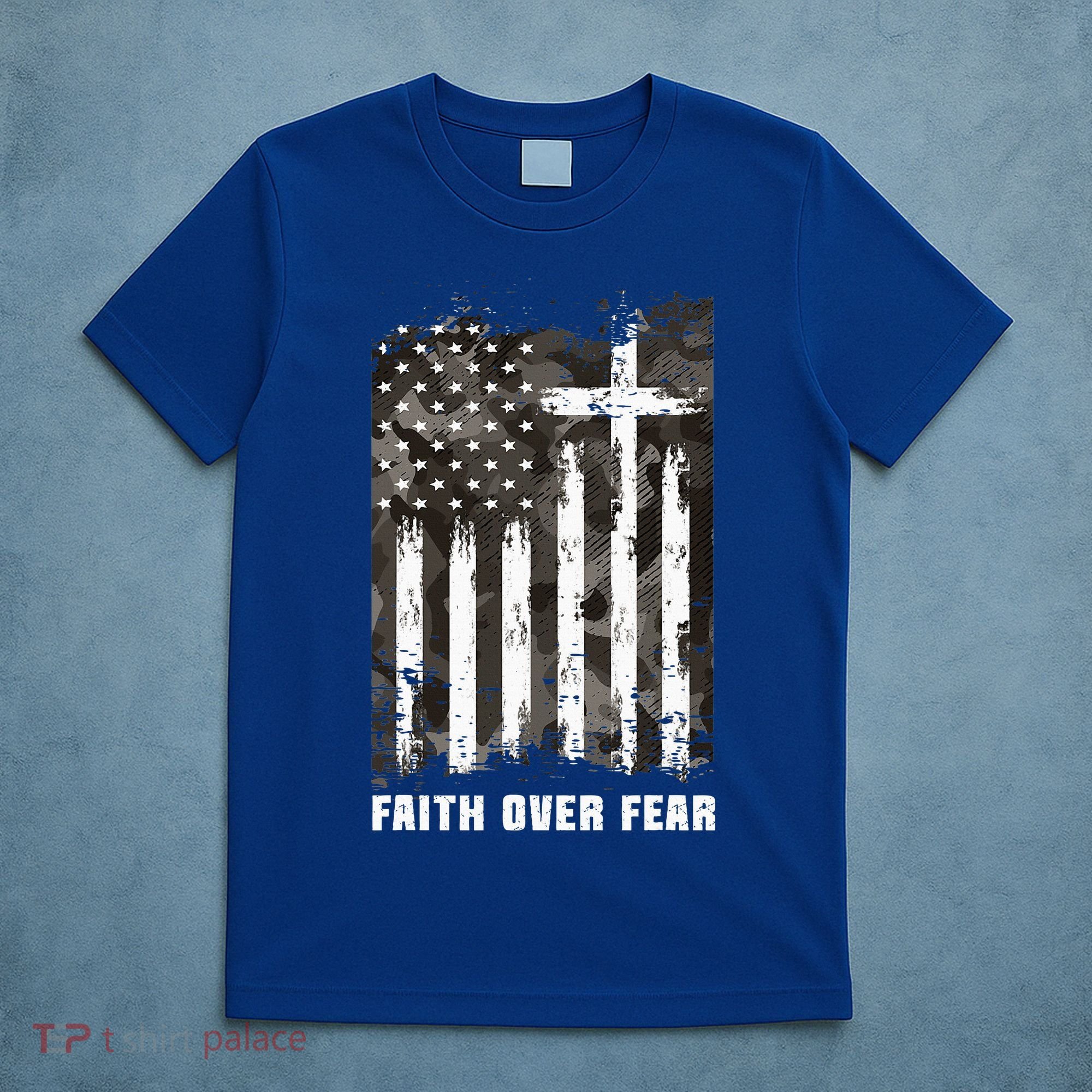 Faith Over Fear Christian Cross Camouflage American Flag T-Shirt
