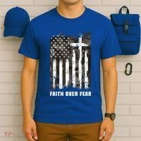 Faith Over Fear Christian Cross Camouflage American Flag T-Shirt thumb 6