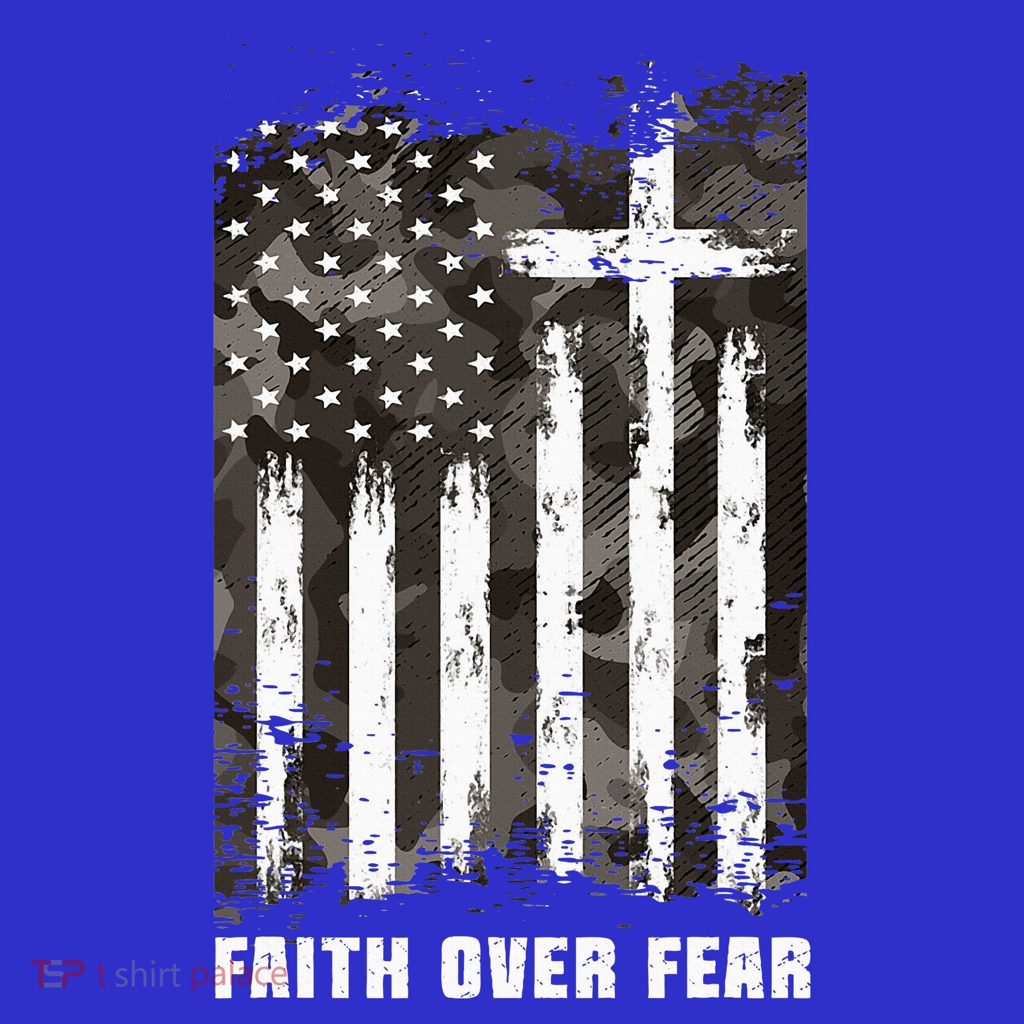 Faith Over Fear Christian Cross Camouflage American Flag T-Shirt