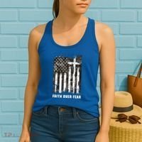 Faith Over Fear Christian Cross Camouflage American Flag Women's Tank Top thumb 2