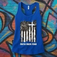 Faith Over Fear Christian Cross Camouflage American Flag Women's Tank Top thumb 3