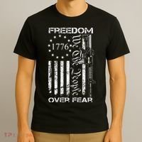 Freedom Over Fear Pro Gun USA Flag 2nd Amendment T-Shirt thumb 3