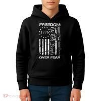 Freedom Over Fear Pro Gun USA Flag 2nd Amendment Kids Hoodie thumb 4