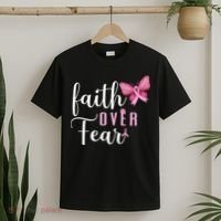 Faith Over Fear Fighter Breast Cancer Awareness Pink Ribbon T-Shirt thumb 2