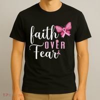 Faith Over Fear Fighter Breast Cancer Awareness Pink Ribbon T-Shirt thumb 3