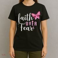 Faith Over Fear Fighter Breast Cancer Awareness Pink Ribbon T-Shirt thumb 4