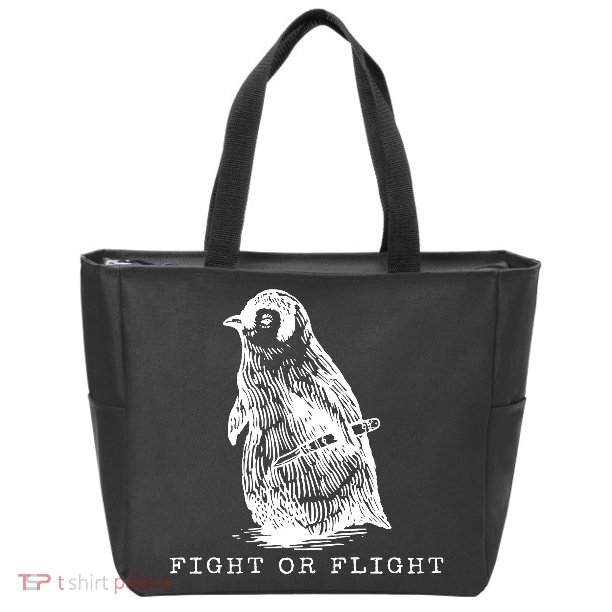 Fight Or Flight Funny Penguin Meme Tote Bag
