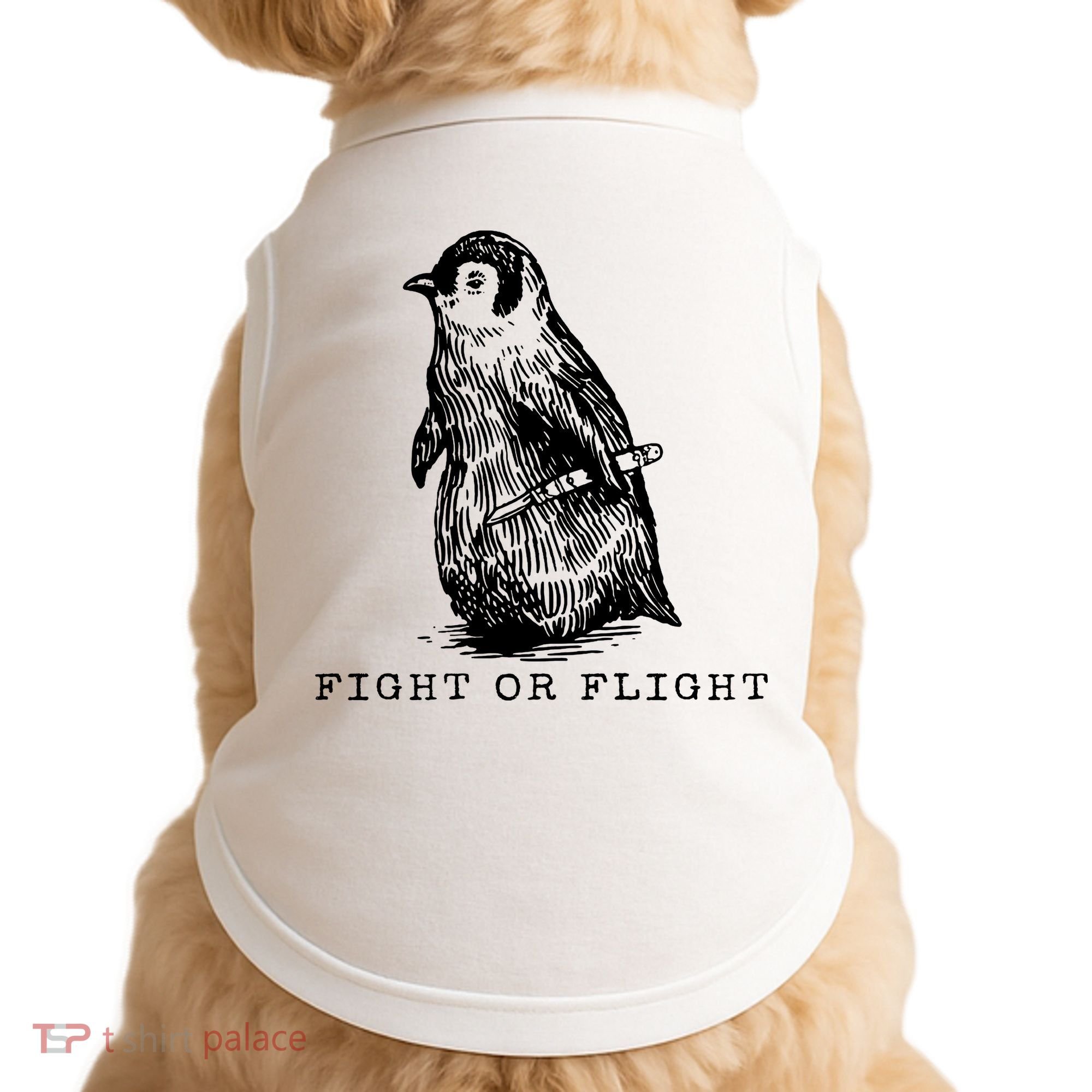 Fight Or Flight Funny Penguin Meme Doggie Tank