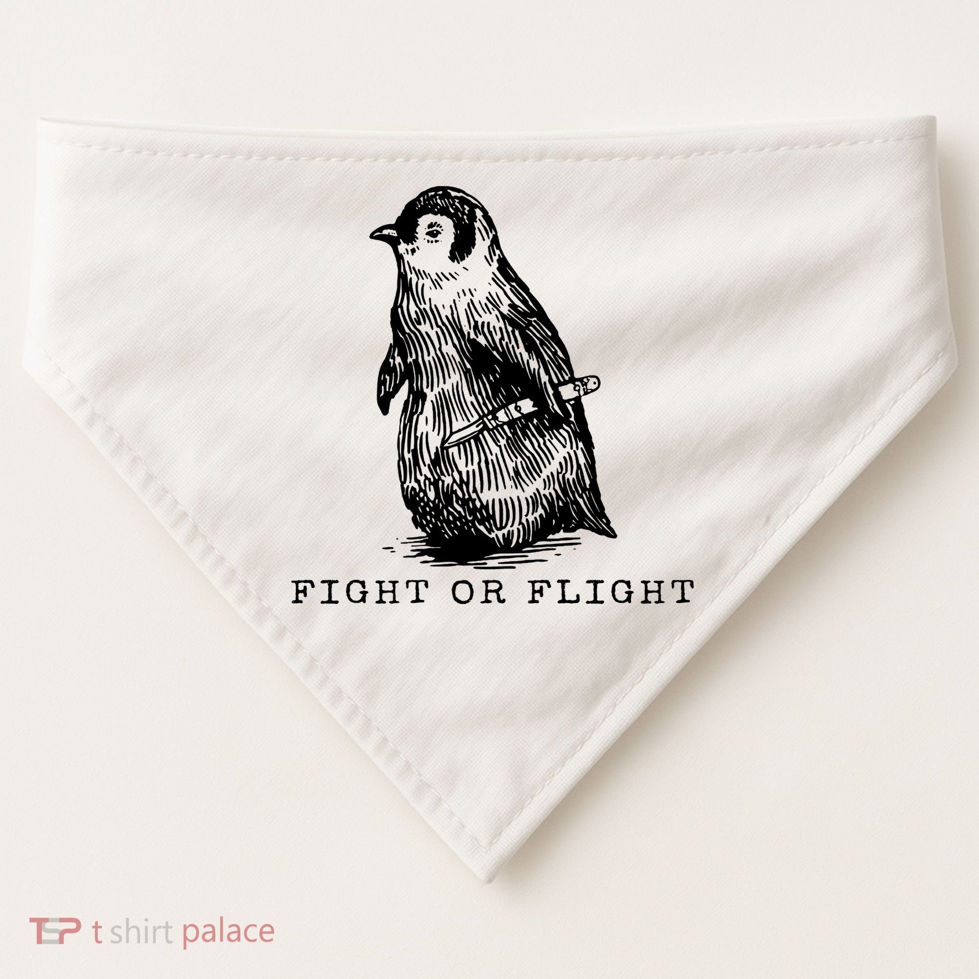 Fight Or Flight Funny Penguin Meme USA-Made Doggie Bandana