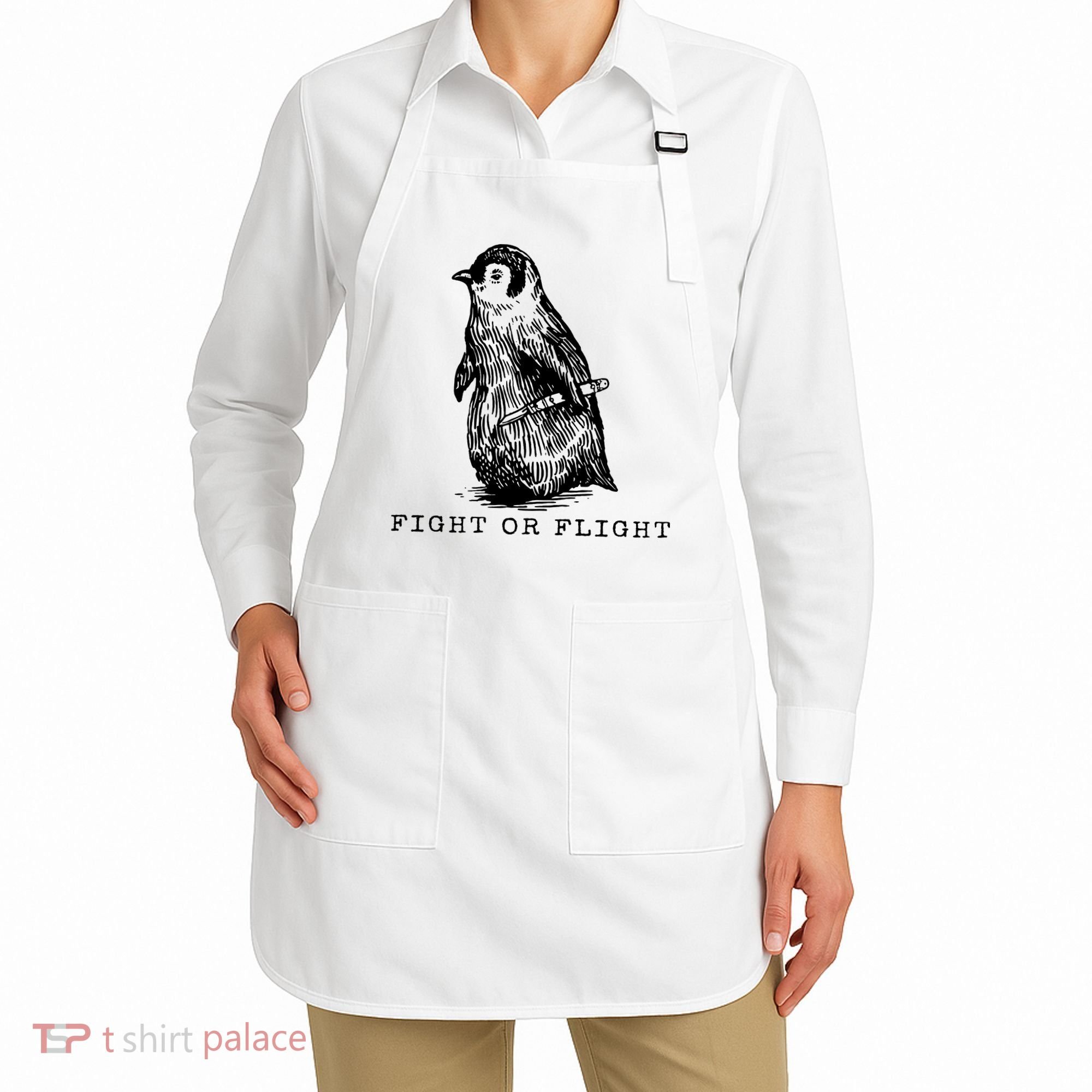 Fight Or Flight Funny Penguin Meme Apron