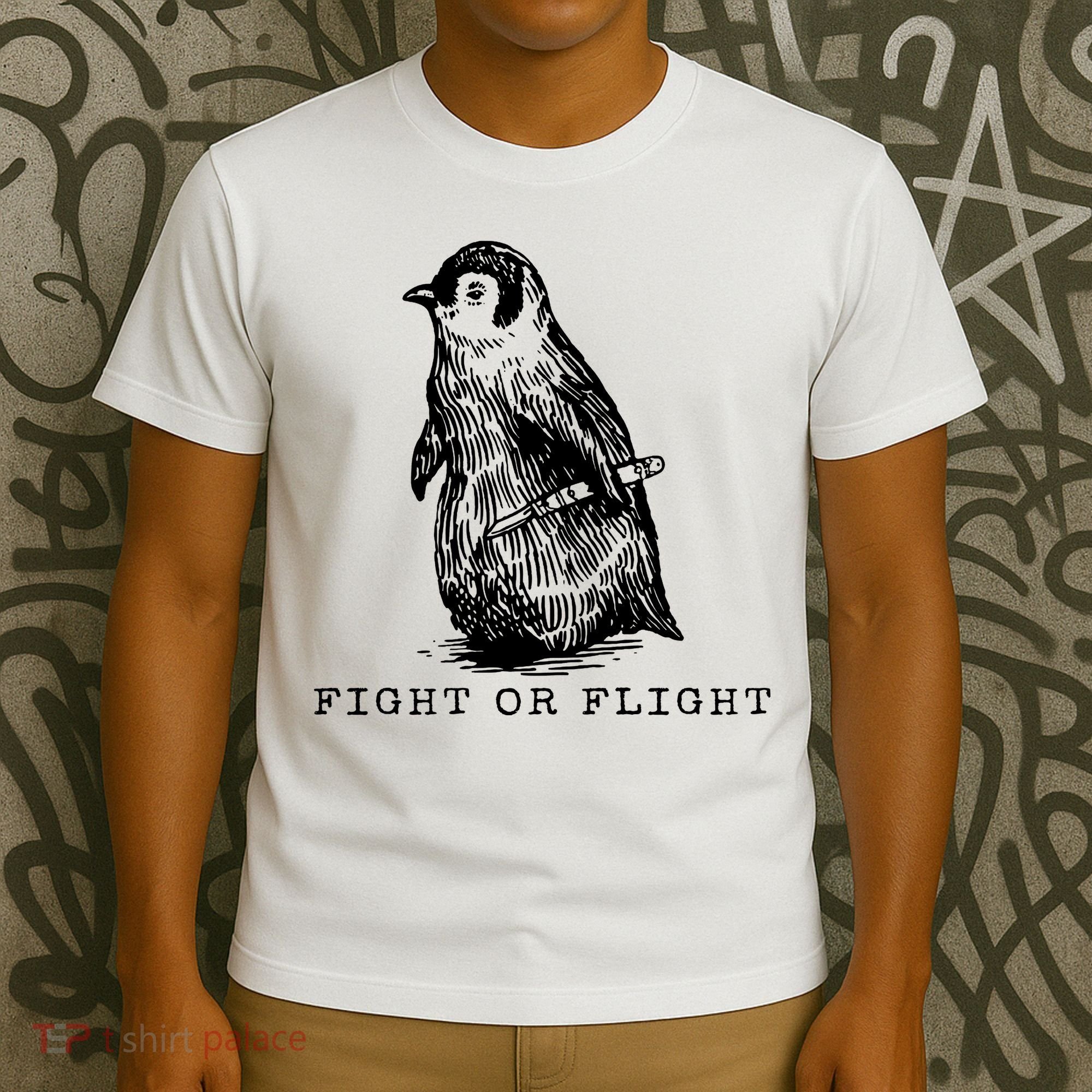 Fight Or Flight Funny Penguin Meme T-Shirt