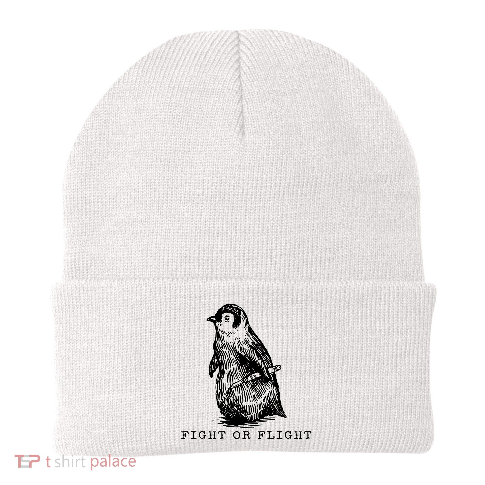 Fight Or Flight Funny Penguin Meme Beanie