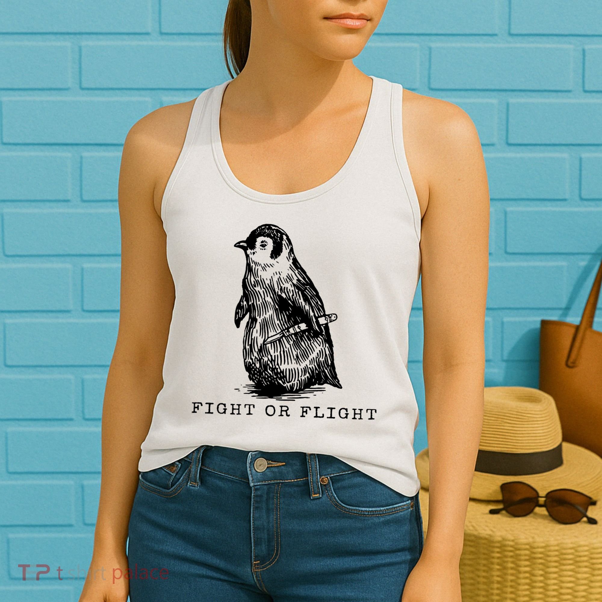 Fight Or Flight Funny Penguin Meme Women's Tank Top
