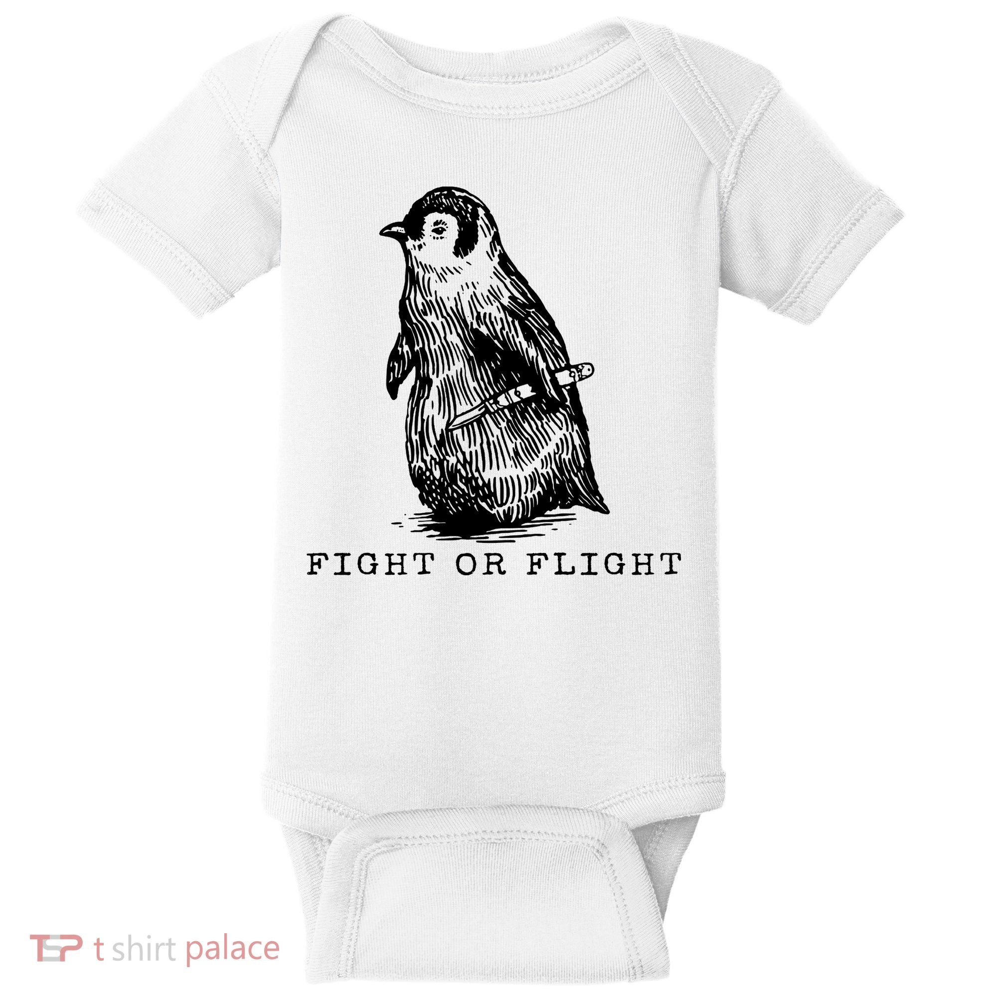 Fight Or Flight Funny Penguin Meme Baby Bodysuit