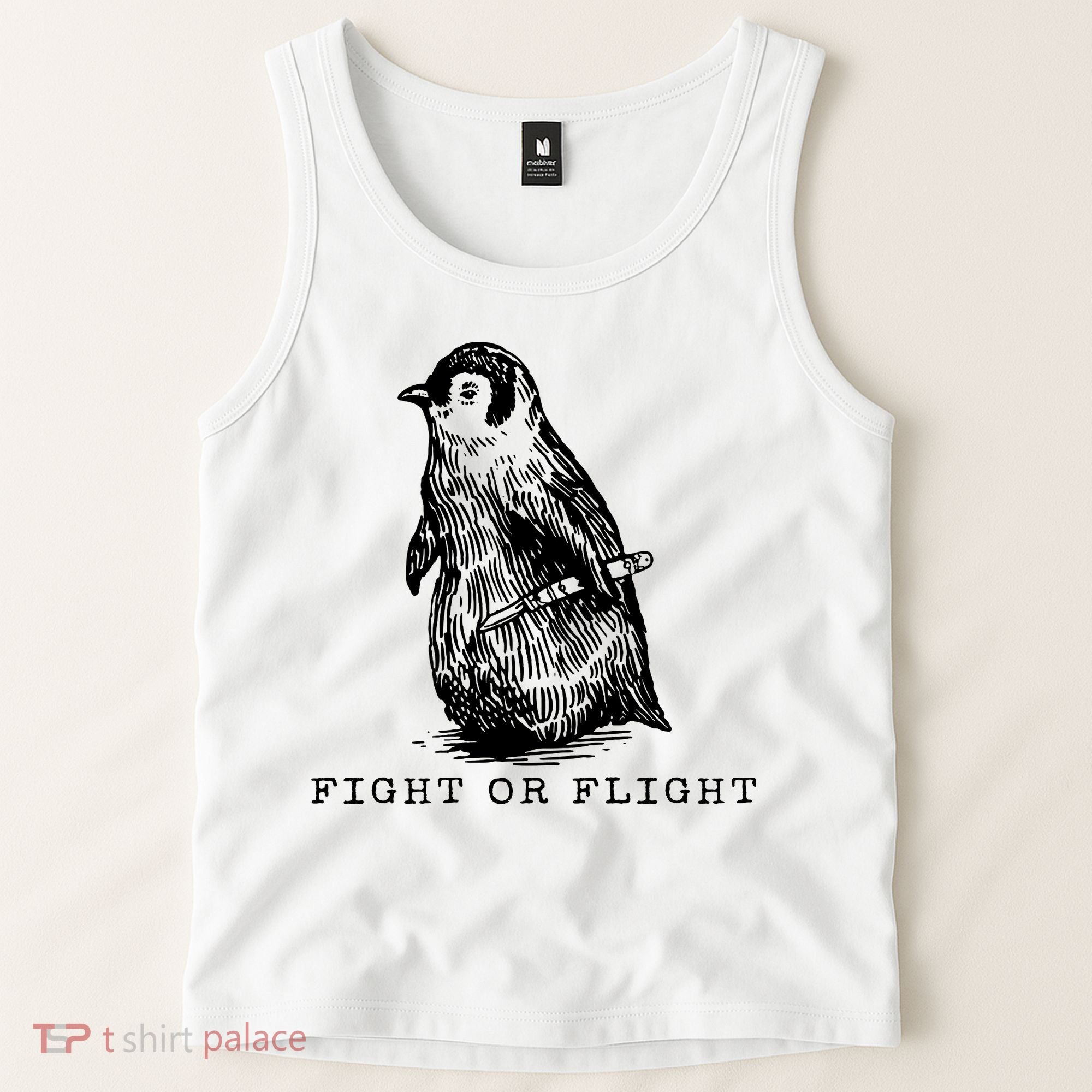 Fight Or Flight Funny Penguin Meme Tank Top