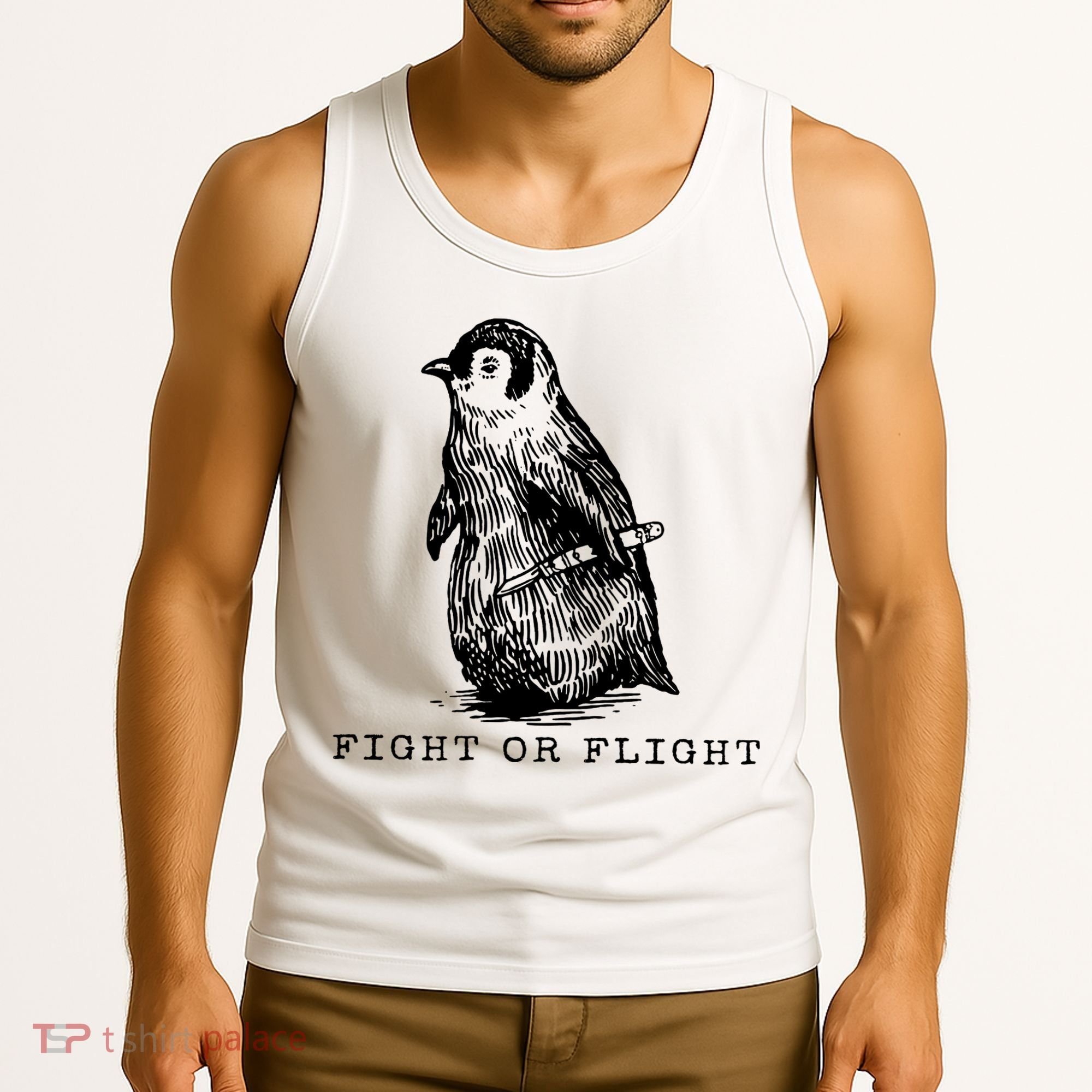 Fight Or Flight Funny Penguin Meme Tank Top