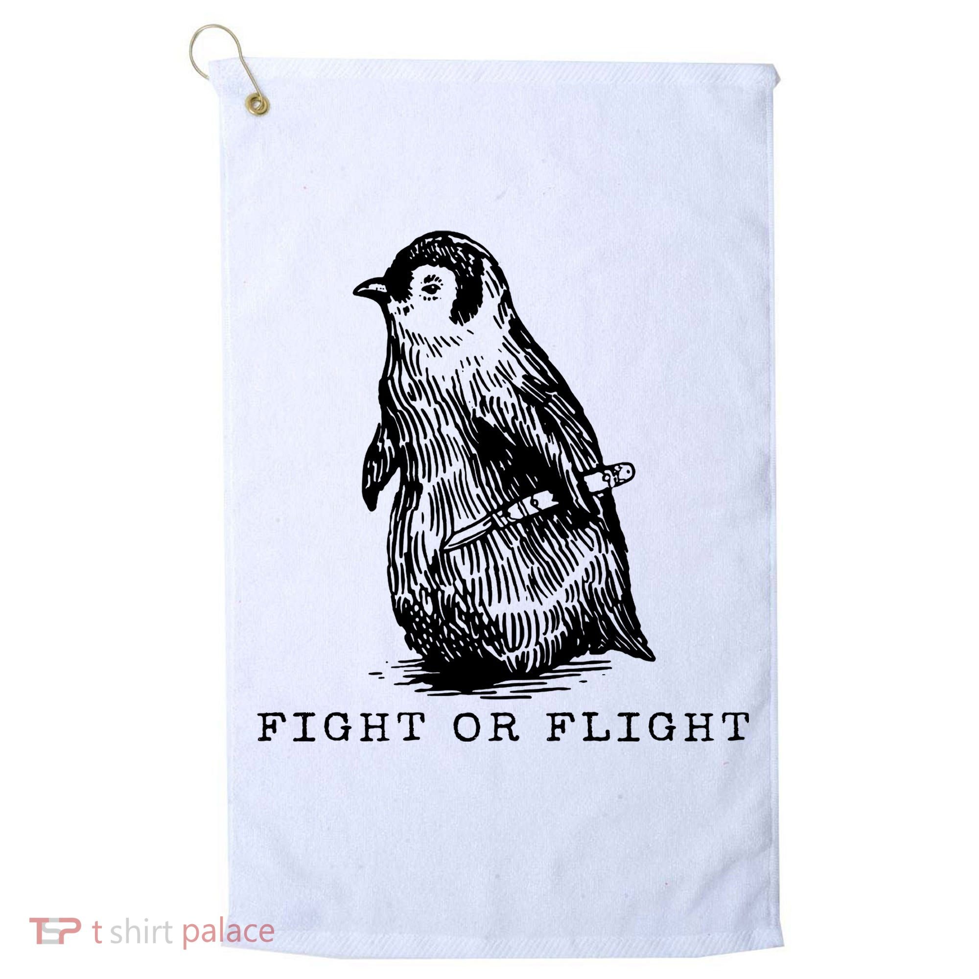 Fight Or Flight Funny Penguin Meme Golf Towel