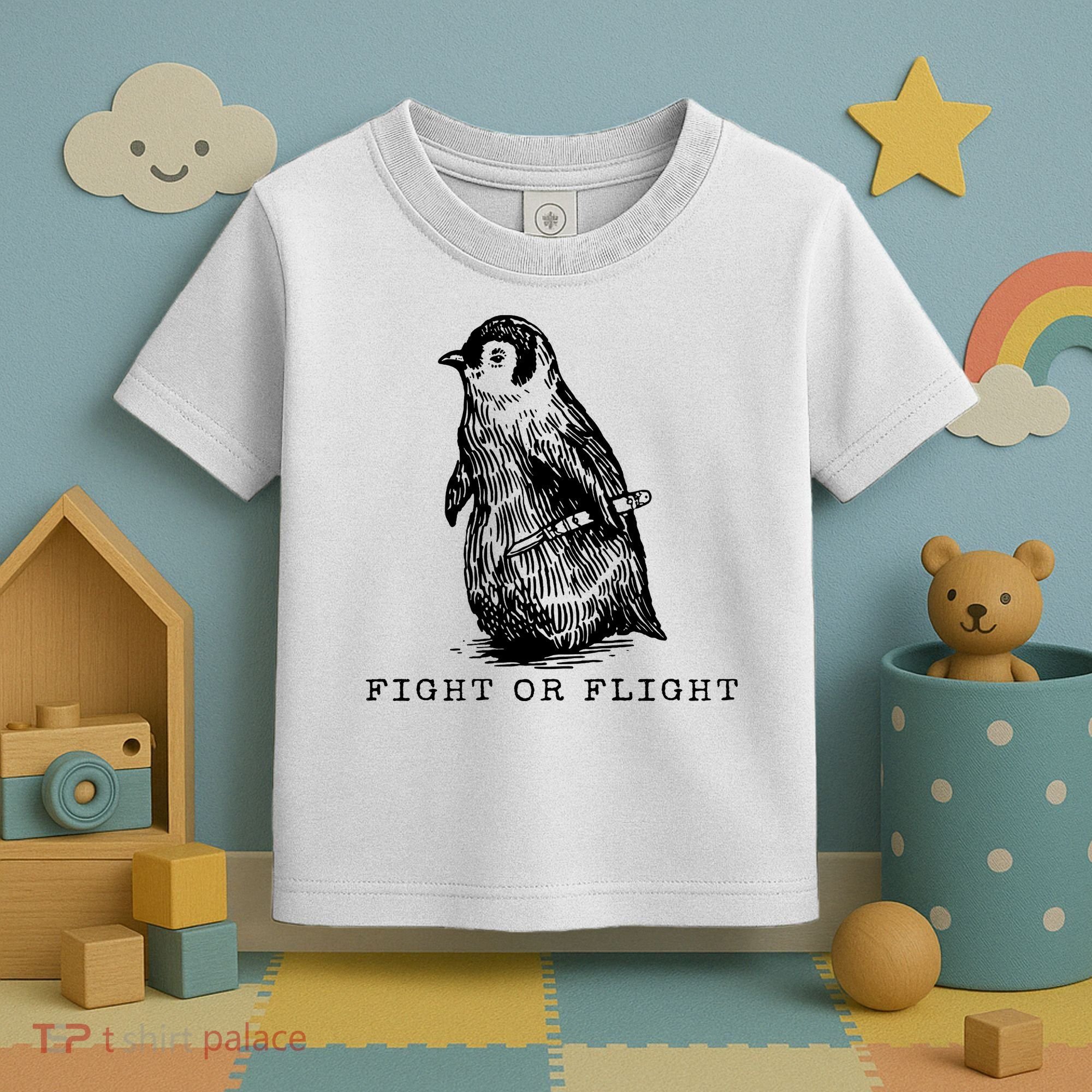 Fight Or Flight Funny Penguin Meme Toddler T-Shirt