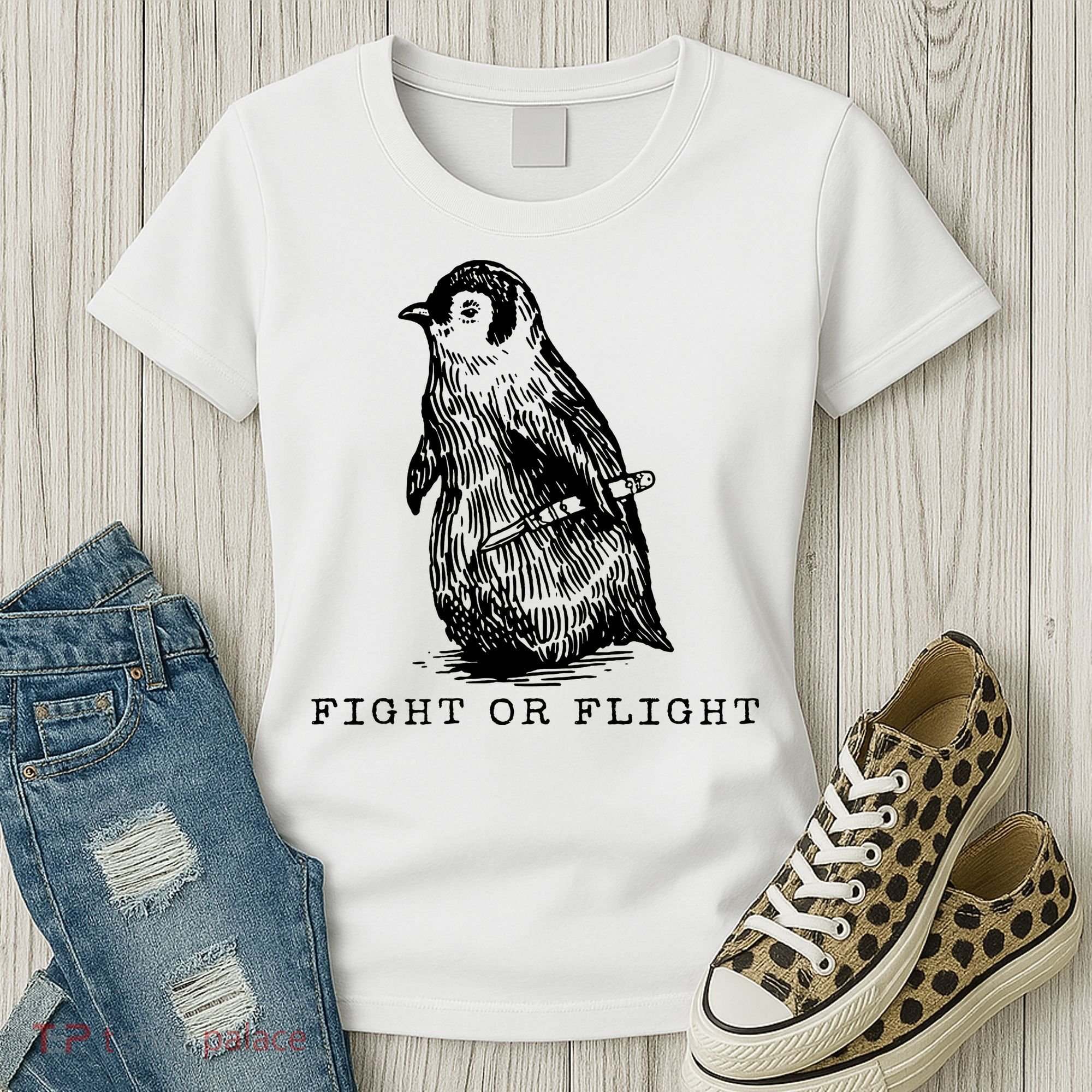 Fight Or Flight Funny Penguin Meme Women's T-Shirt