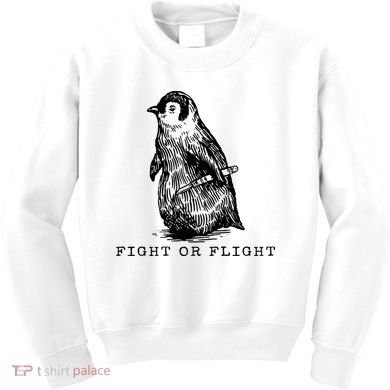 Fight Or Flight Funny Penguin Meme Kids Sweatshirt