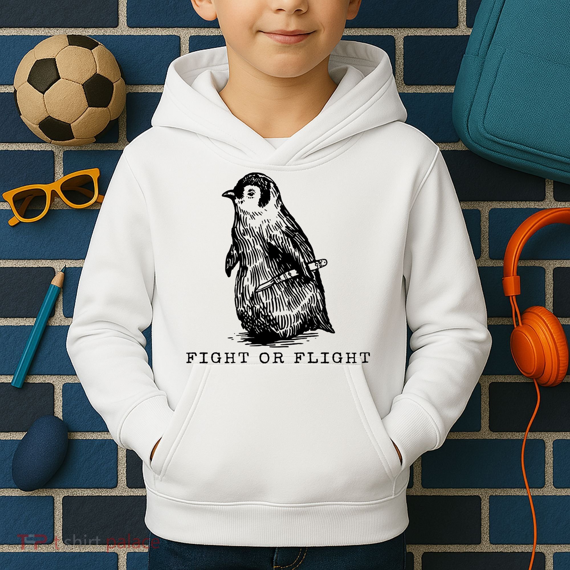 Fight Or Flight Funny Penguin Meme Kids Hoodie