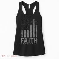 Faith Over Fear Cool Christian Cross American USA Flag Women's Tank Top thumb 0
