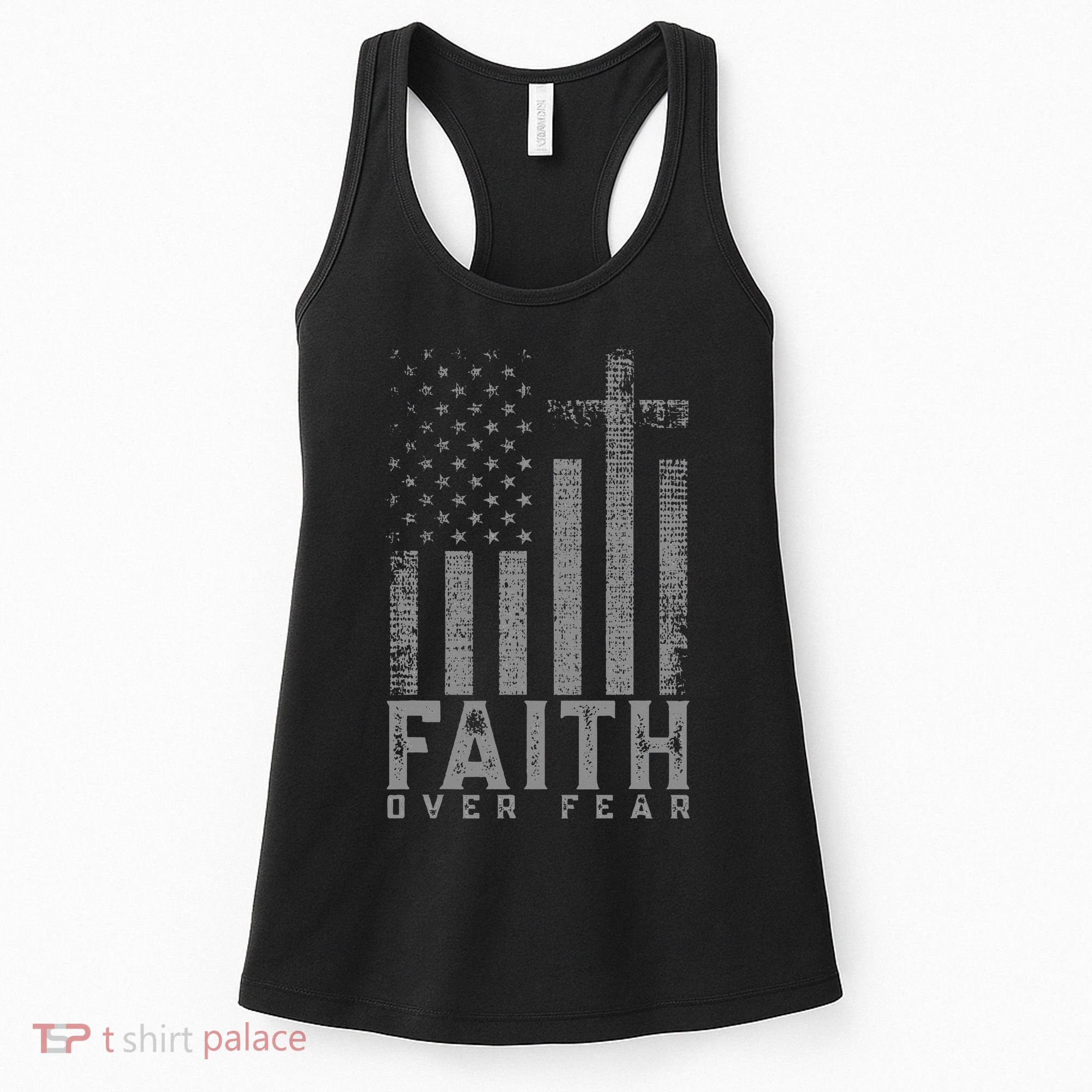 Faith Over Fear Cool Christian Cross American USA Flag Women's Tank Top