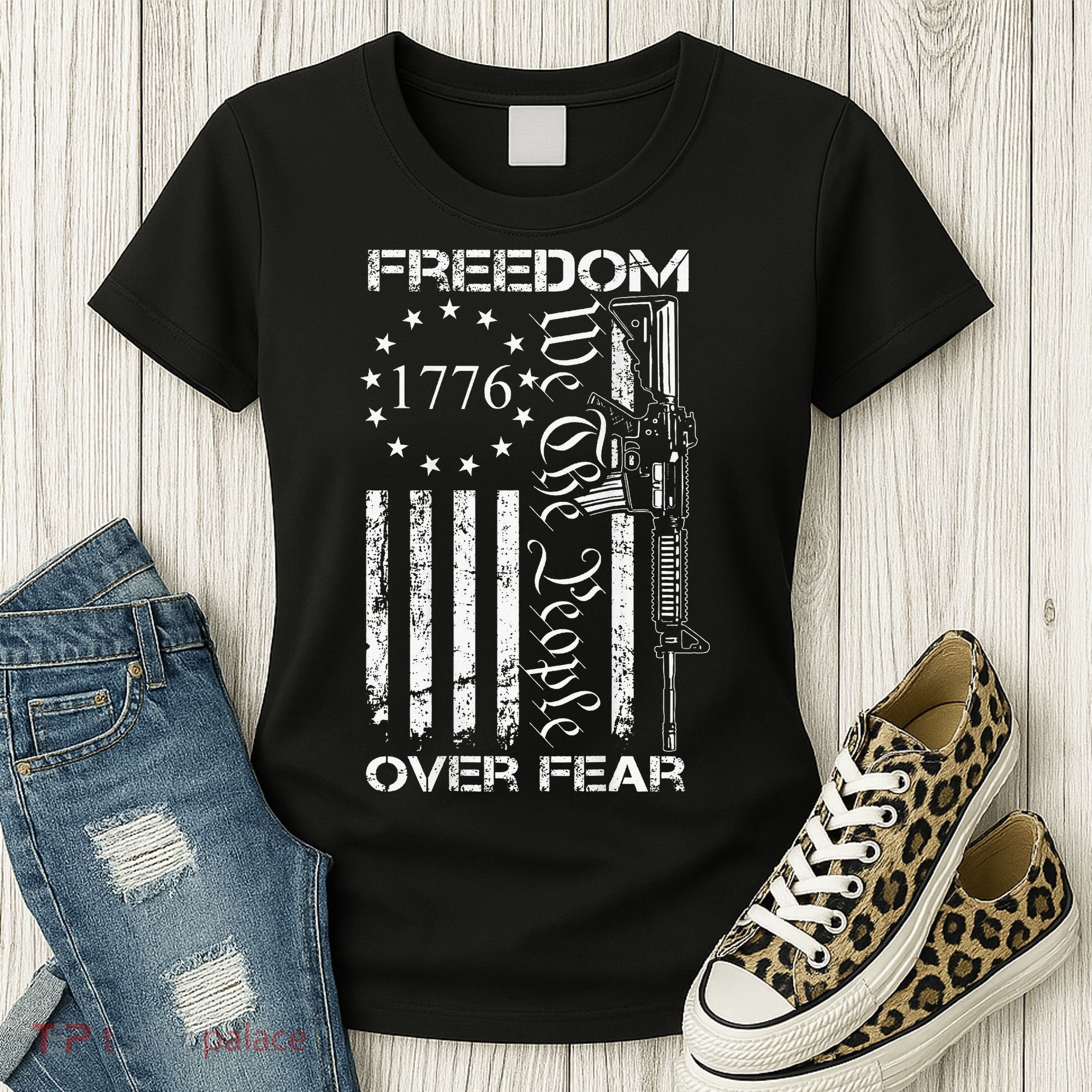 Freedom Over Fear Pro Gun Usa Flag 2nd Amendment Women's T-Shirt