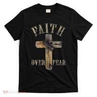 Faith Over Fear American Christian Cross God Jesus T-Shirt thumb 0