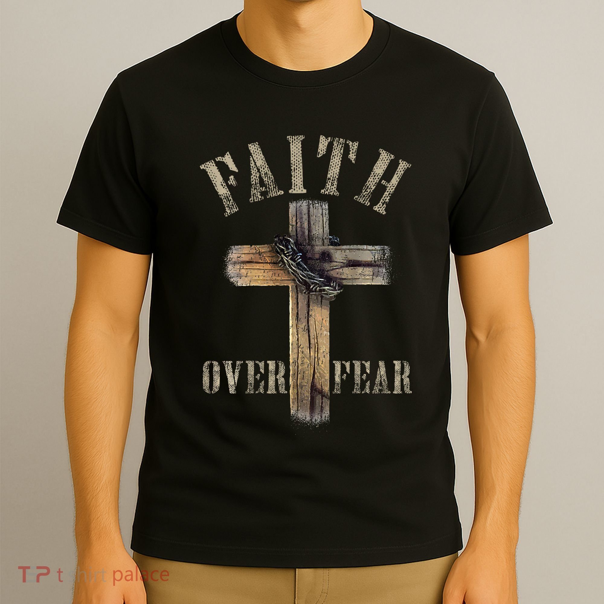 Faith Over Fear American Christian Cross God Jesus T-Shirt