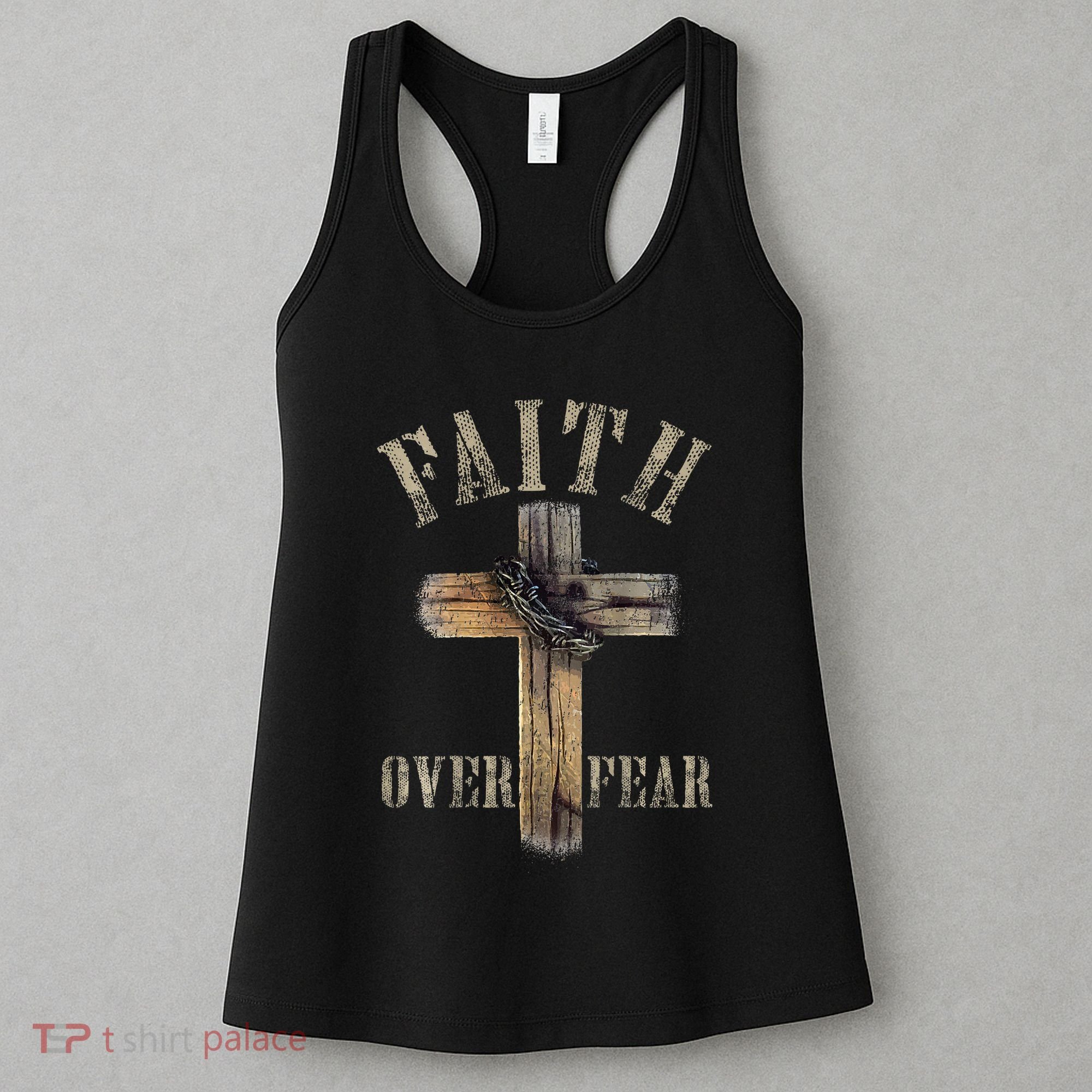 Faith Over Fear American Christian Cross God Jesus Women's Tank Top