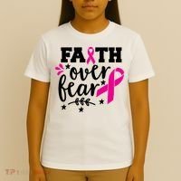 Faith Over Fear Pink Ribbon Breast Cancer T-Shirt thumb 4