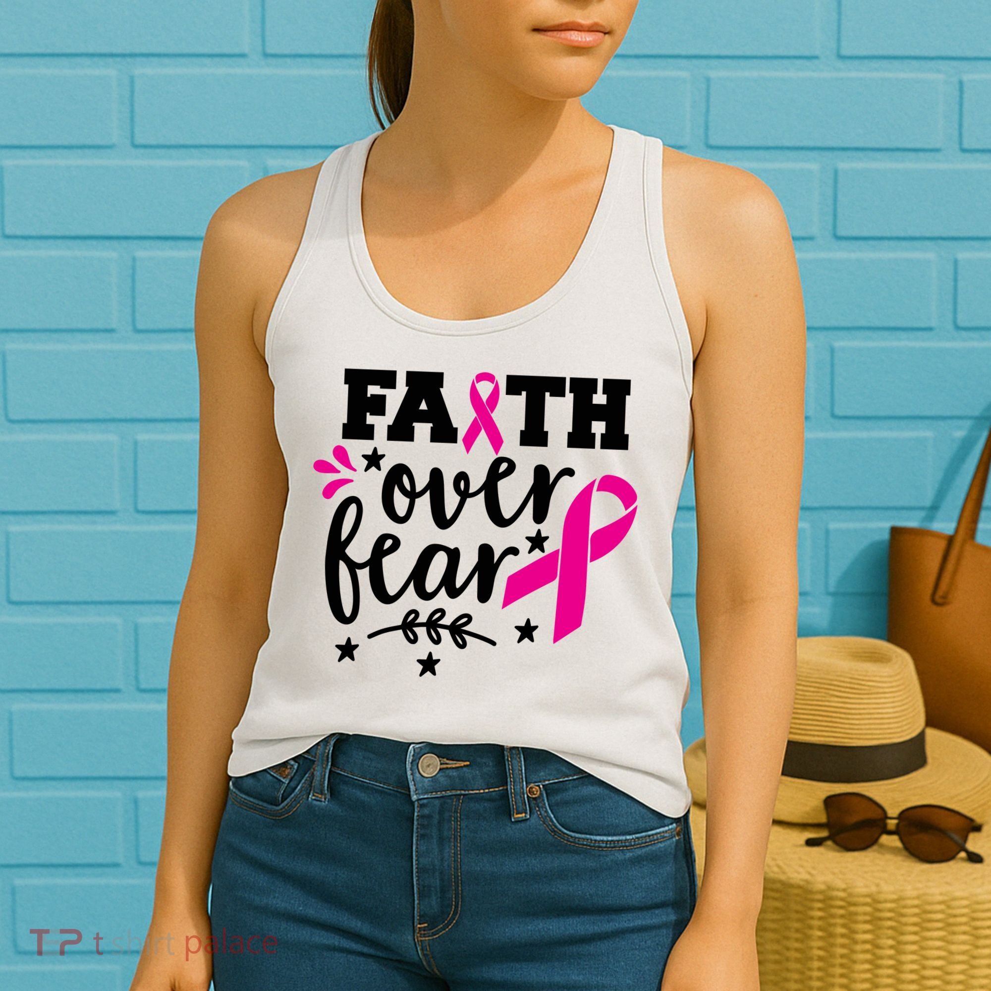 Faith Over Fear Pink Ribbon Breast Cancer Women's Tank Top