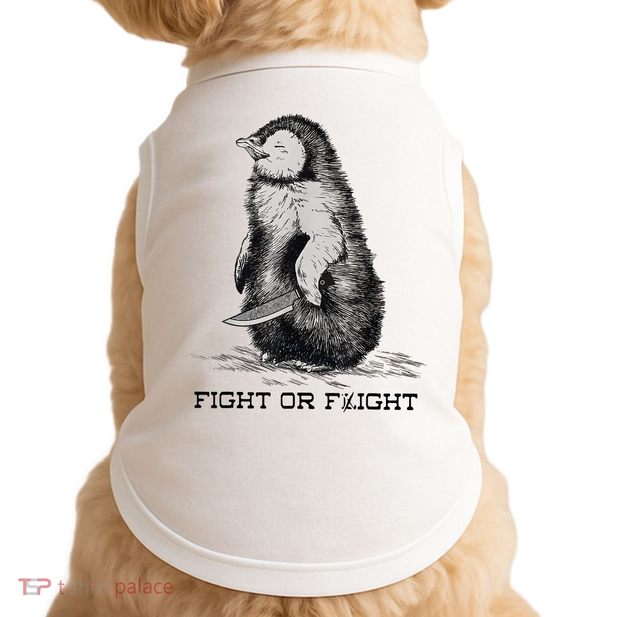Fight Or Flight Funny Penguin Pun Meme Doggie Tank