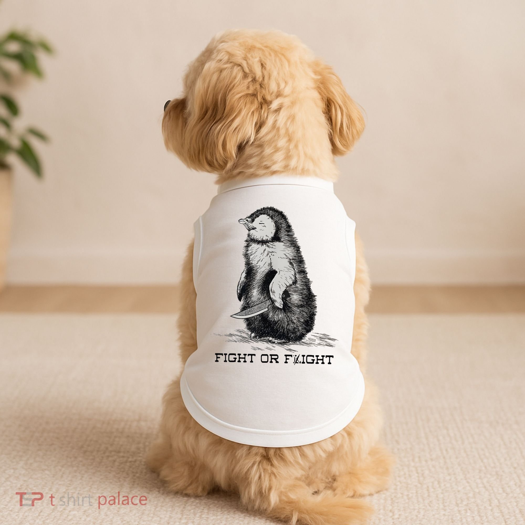 Fight Or Flight Funny Penguin Pun Meme Doggie Tank