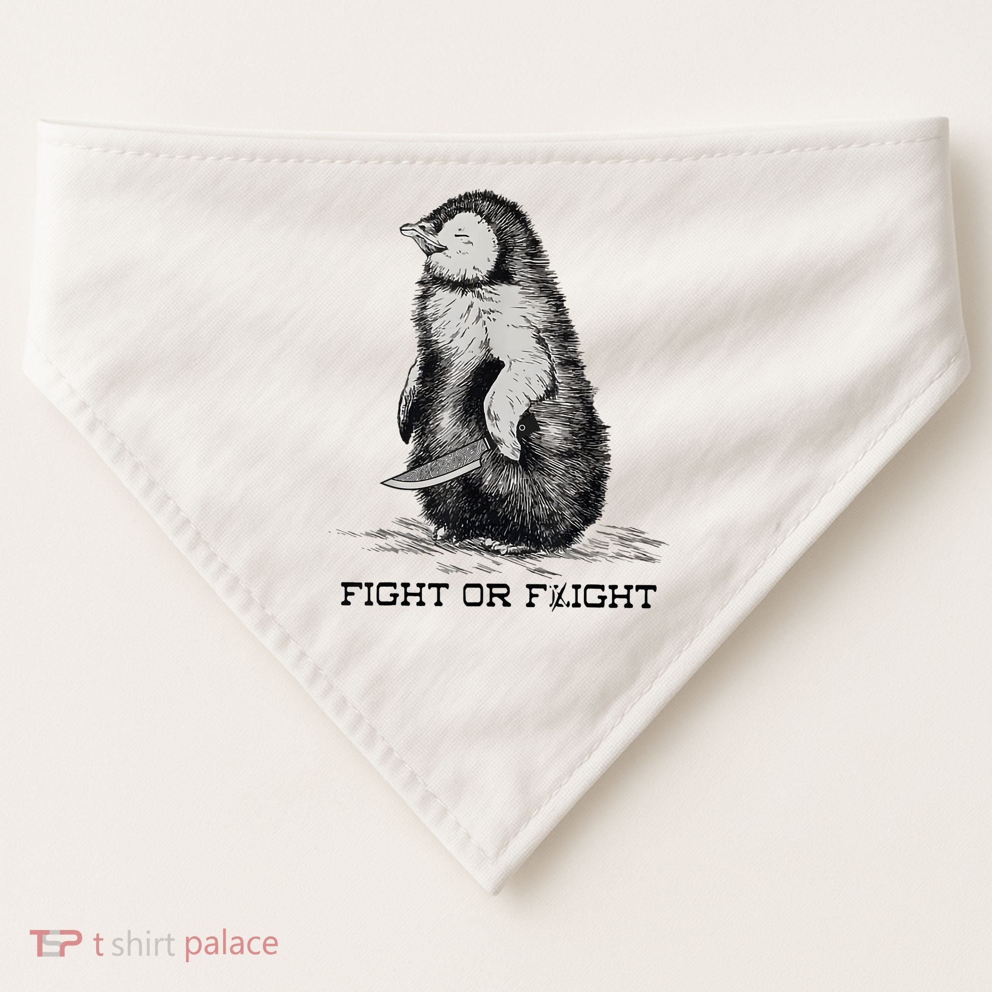 Fight Or Flight Funny Penguin Pun Meme USA-Made Doggie Bandana